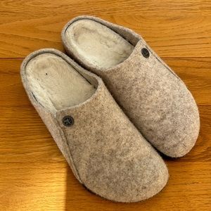 Birkenstock Zermatt Beige Shearling Wool Felt Slippers